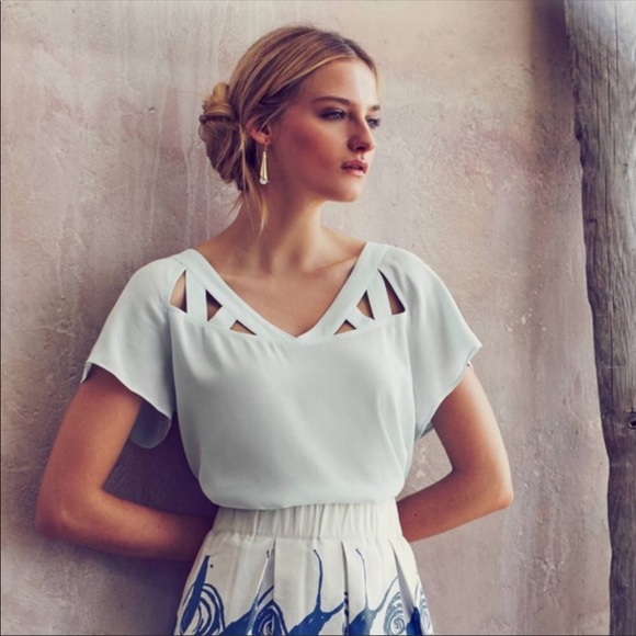 Anthropologie Tops - Maeve Anthropologie tri cut light blue blouse 8